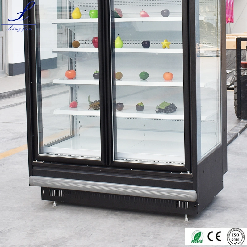 Glass Door Supermarket Diary Beverage Cold Storage Drinks Display Upright Cooler