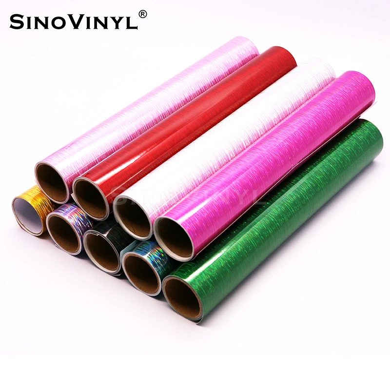 SINOVINYL Waterproof Glossy Holographic Brushed DIY Self Adhesive Vinyl Rolls for Sign Handwork