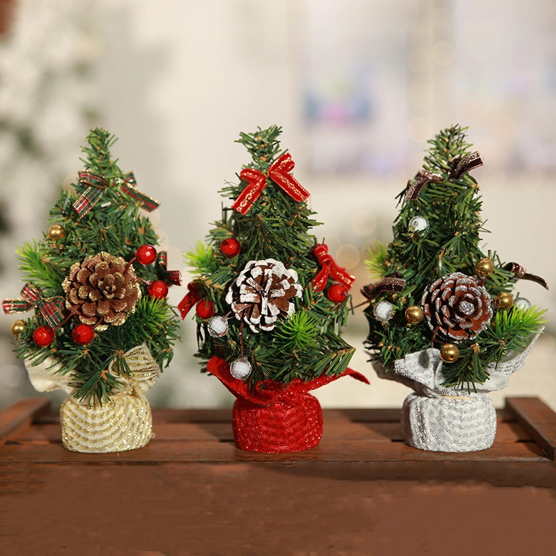 Small Christmas Ornaments Mini Xmas Tree Desktop Decor Pine Cone Christmas Tree for Party Supply