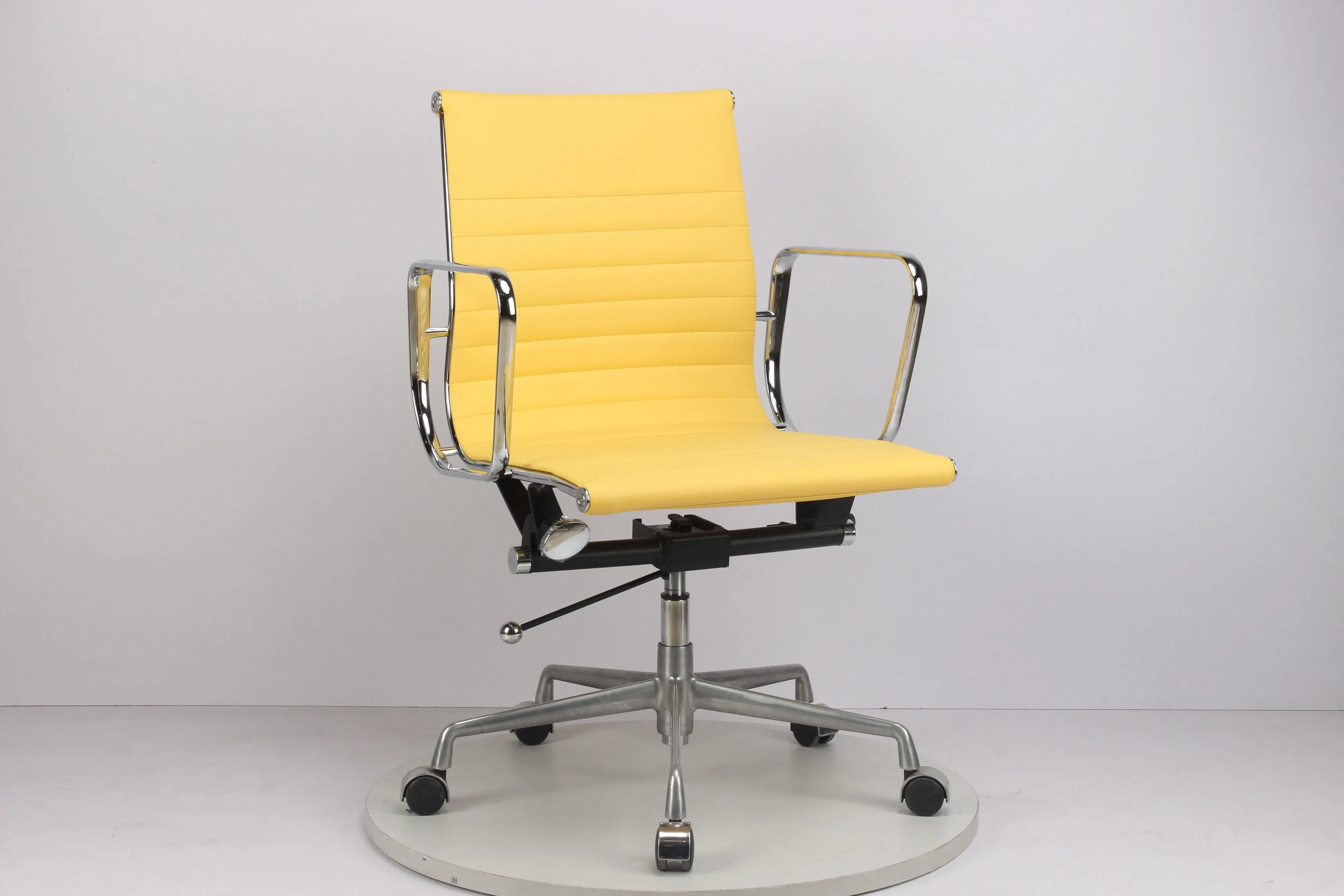 Ribbed MID Back Aluminum Alloy Frame Office Chair in Yellow Color Leather