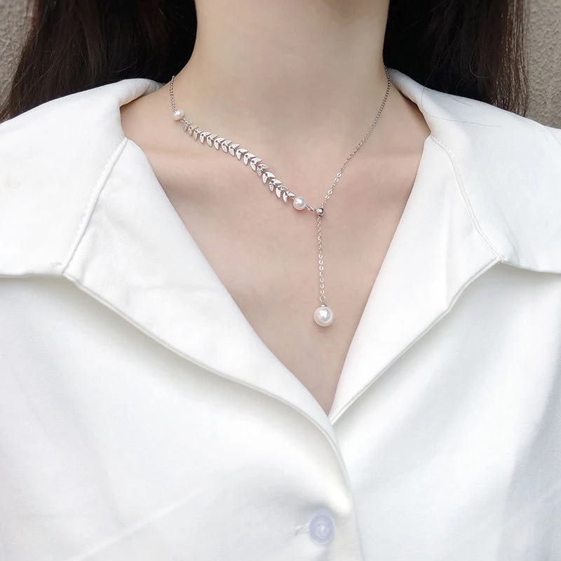 Nouvelle arrivée de bijoux en argent sterling S925 Conception simple élégant collier Choker blé oreilles Pearl