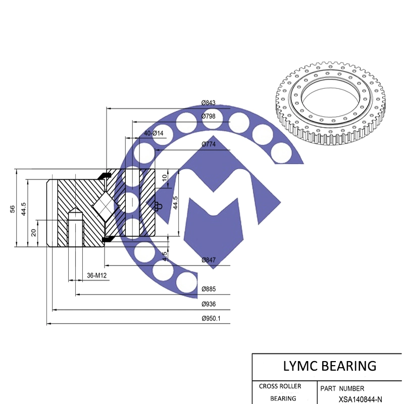 Подшипник качения Lymc XSA 14 0844 N поворотная шестерня шлифовки, поворотная платформа Подшипники для морских кранов