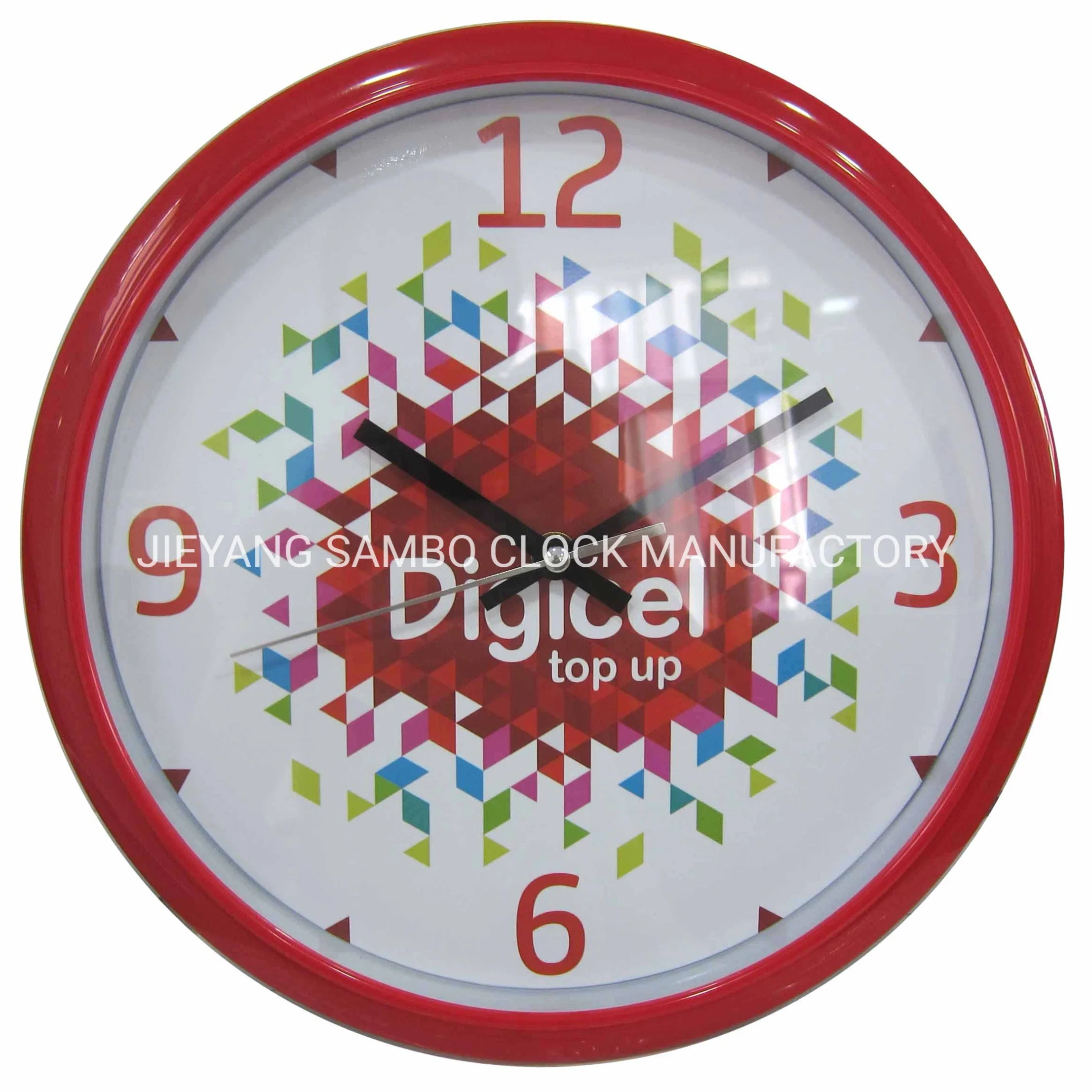 12" de plástico redondo rojo Reloj de pared para regalo de promoción