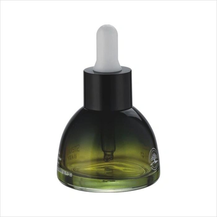 10ml 20ml 30ml Unique Shape Olive Green Glass Bottles with Black Plastic Dropper for Essnetial Oil with Pipette