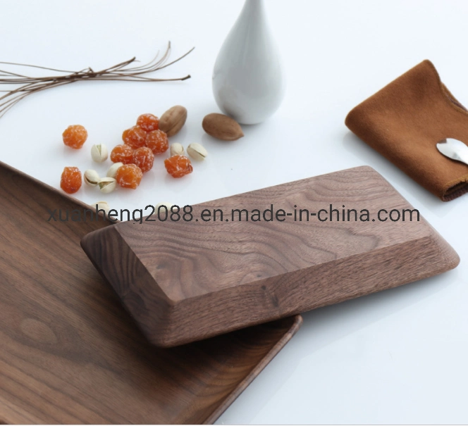 Black Walnut Wooden Tray Japan Style Solid Color Pattern Hotel Restaurant Cafe Candy Dish Fruit Dish Plate Household Tool