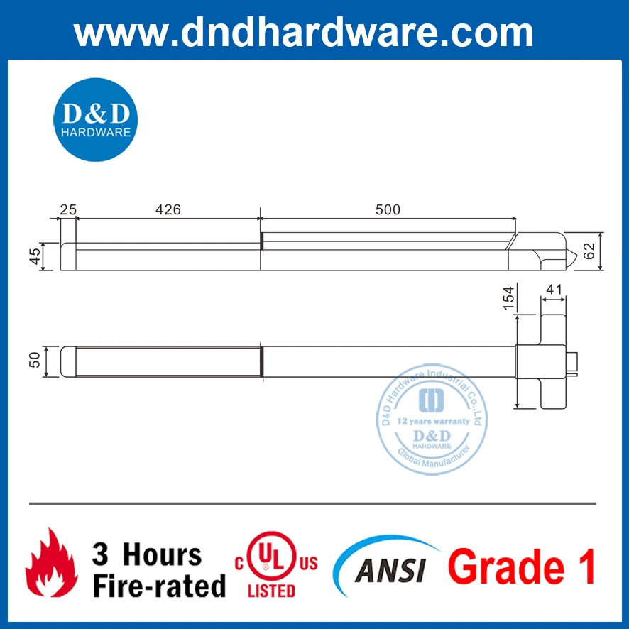 Steel Fire Door Panic Exit Device Push Bar with UL