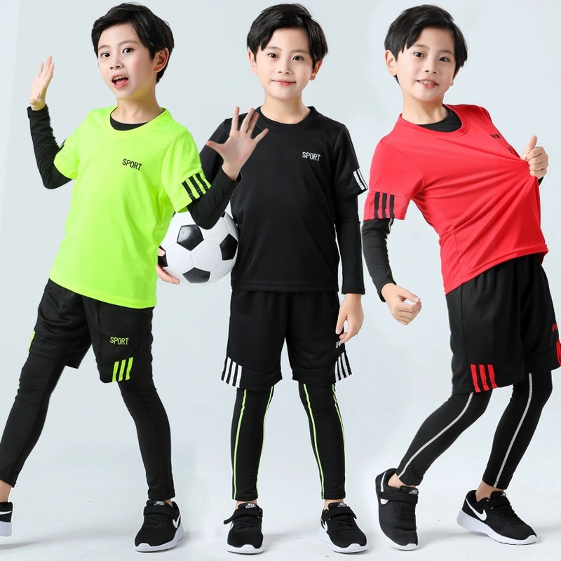 Plain Football Kids Clothes Quick Dry Sportswear 4 Pices Soccer Jersey Set