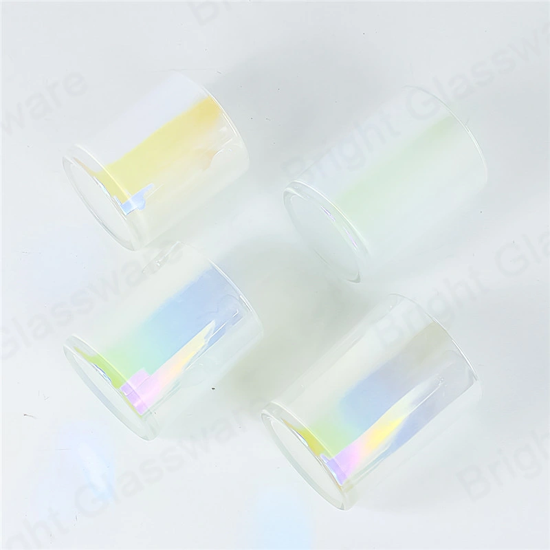 Iridescent Rainbow Glass Candle Jars with Lids