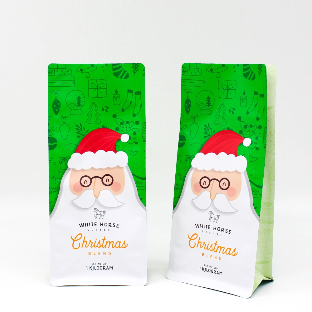 Custom Printed Food Grade Plastic Cafe Coffee Packaging Zipper Bag Ziplock Packing Pouch with Plastic Valve Christmas Gift Bag Christmas Themed Coffee Bag