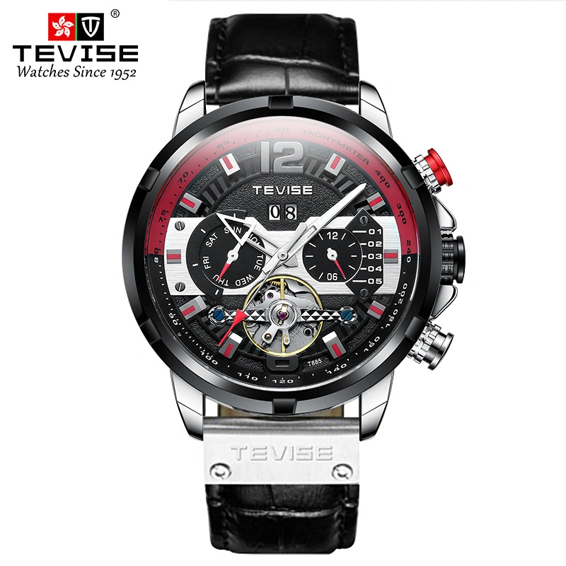 Tevise Men Mira elegante Marca famosa Lujo Cuarzo Rosa Oro Relojes Male cuero mariposa