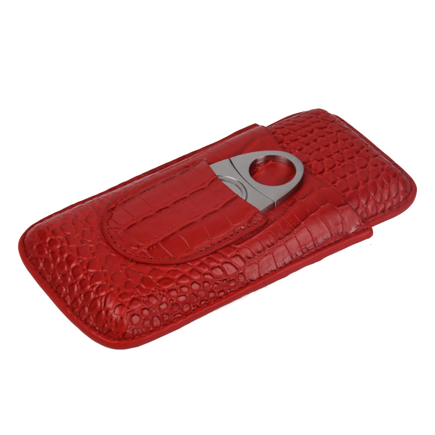 Red Croco Personalized Leather Cigar Box 3-Finger Pocket Cigar Boxes