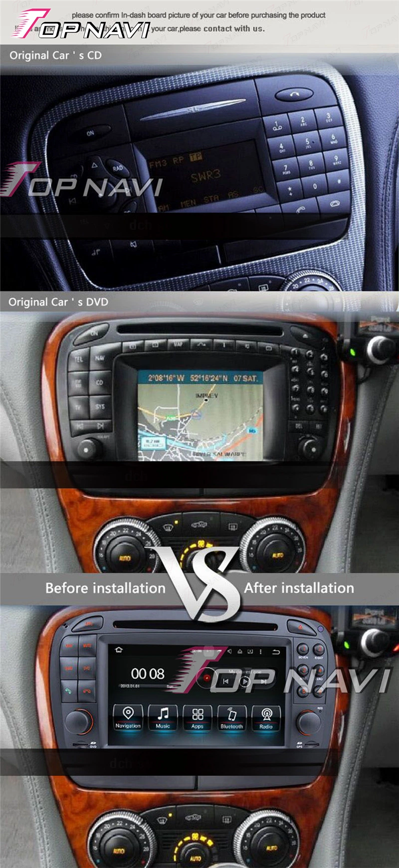 Système de navigation GPS pour Benz SL R230 2001-2004 car Video Enregistreur de pièces de voiture de l'autoradio Android