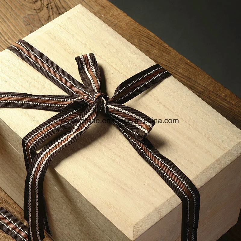 Solid Wood Box Rectangle with White Ribbon Fabric Art Decoration Inside Wood Storage Box