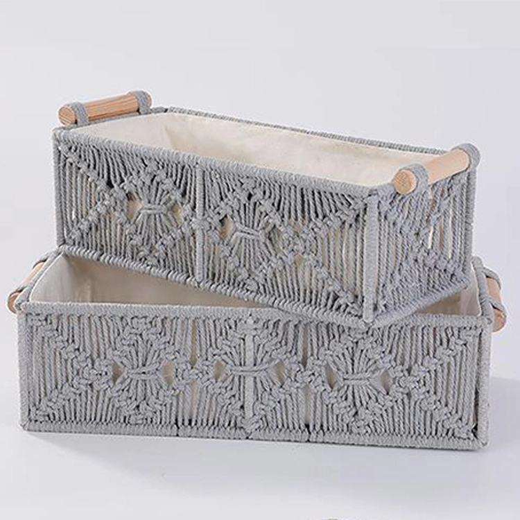 Hand Woven Bohemian Storage Basket Lace Storage Box Handle Home Decor Countertop Macrame Decorative Box