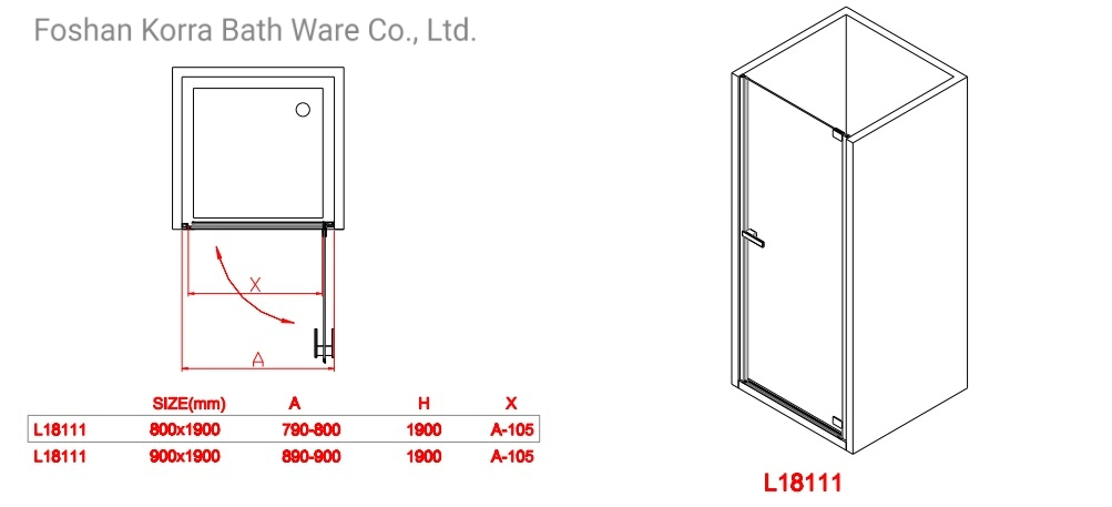 Bathroom Mini Size Tempered Glass Hinge Door Shower Screen Door L18111