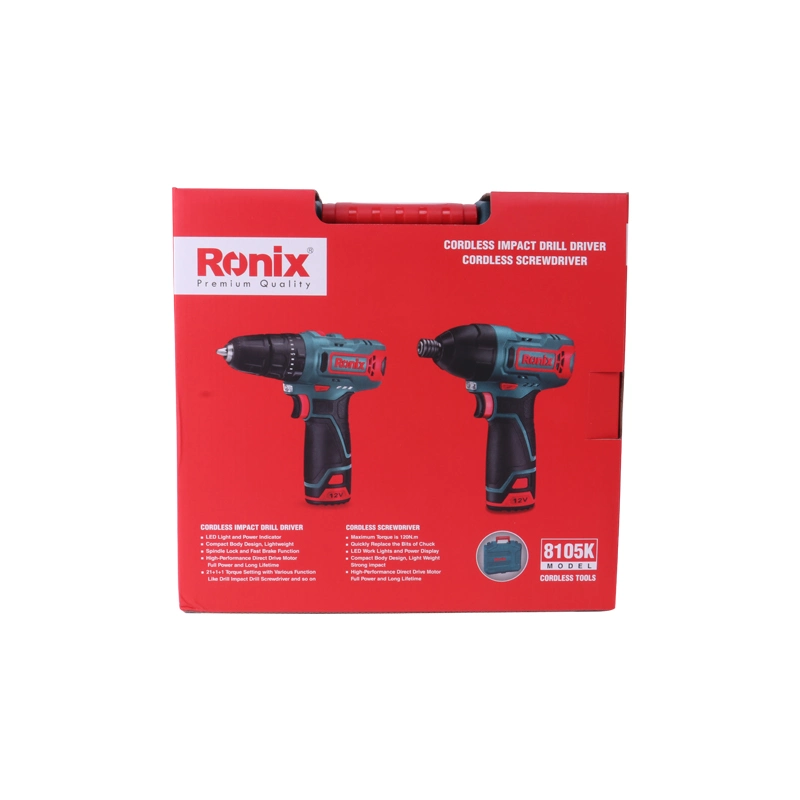 Ronix 8105K 12V Cordless Impact Drill Driver + Impact Screwdriver Power Tools Set