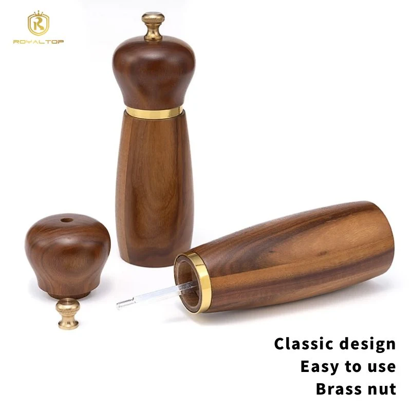 Kitchen Gift Set Wooden Salt and Pepper Grinder Manual Acacia Wood Black Pepper Mill with Tray