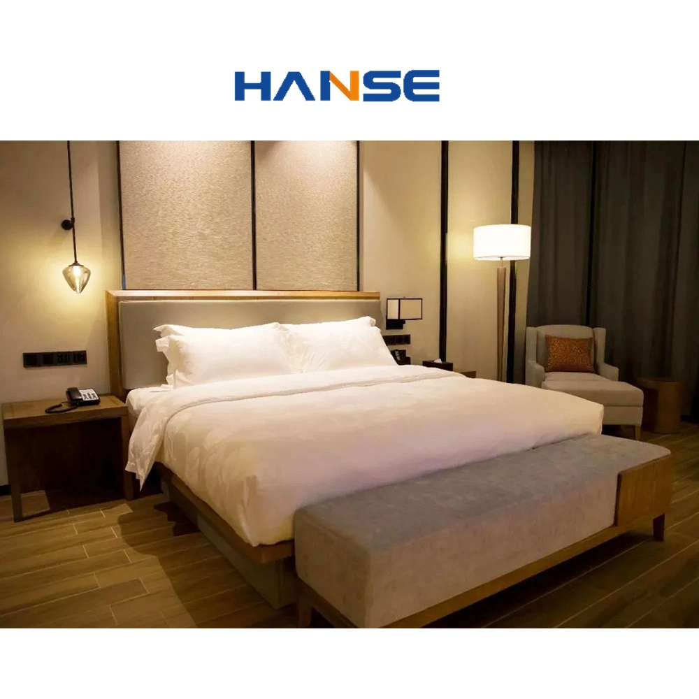 Mobiliario de dormitorio de lujo Dubai City famoso hotel de cinco estrellas Cama de madera maciza con ropa de cama