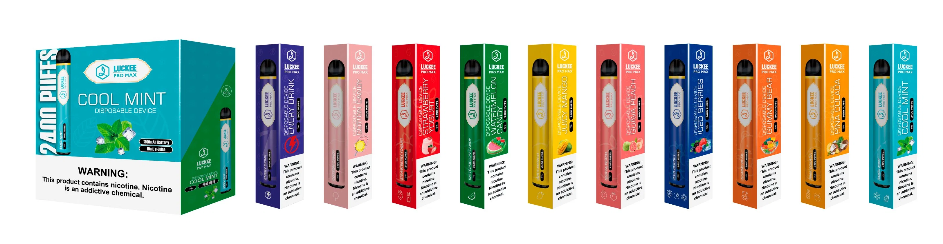 2022 E Zigarette ملونة لسجائر القلم مع CE FCC 2400 أطواق عصير 7مل