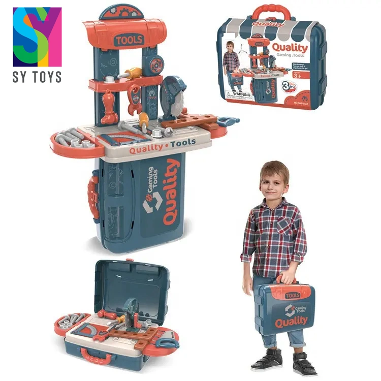Sy Deluxe Mechanic Suitcase 3 in 1 Kids Plastic DIY Work Shop Repair Pretend Play Tool Table Set Toy