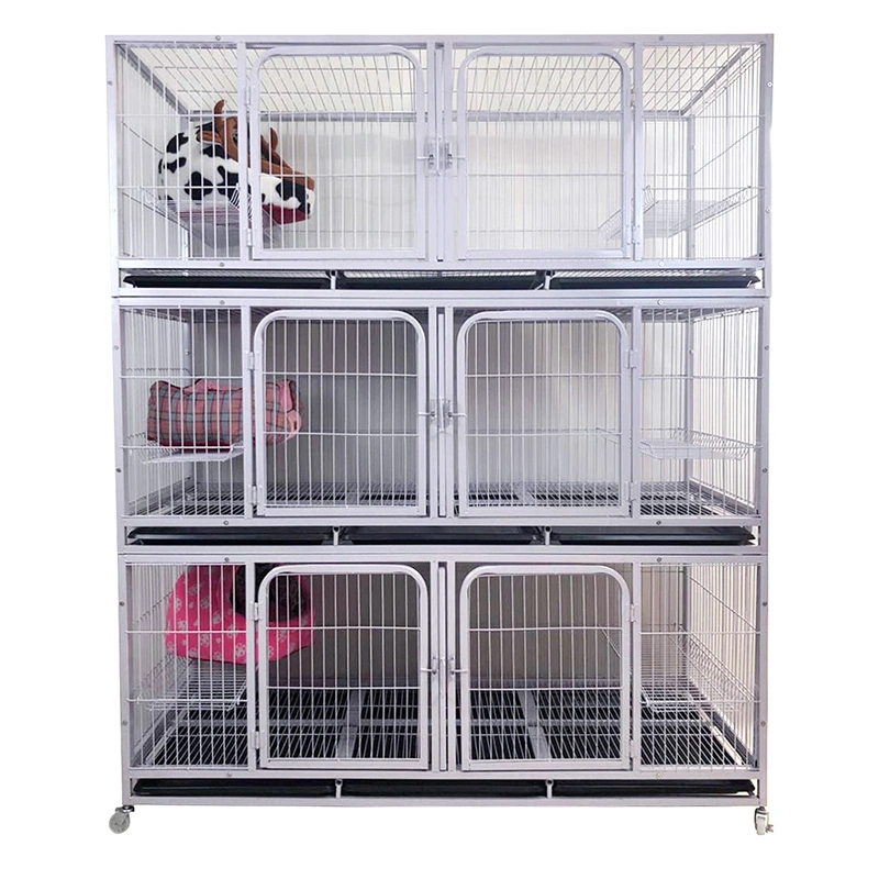 Outdoor Heavy High Strength Stainless Dog Cages with Wheels, Foldable Strong Stainless Steel Large Dog Cage Metal Dog Kennel