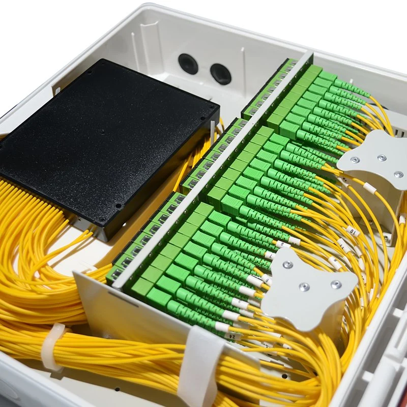 FTTH Indoor Outdoor 72 Core Fiber Optic Termination Box with Steel Tube Type PLC Splitter and Adapter