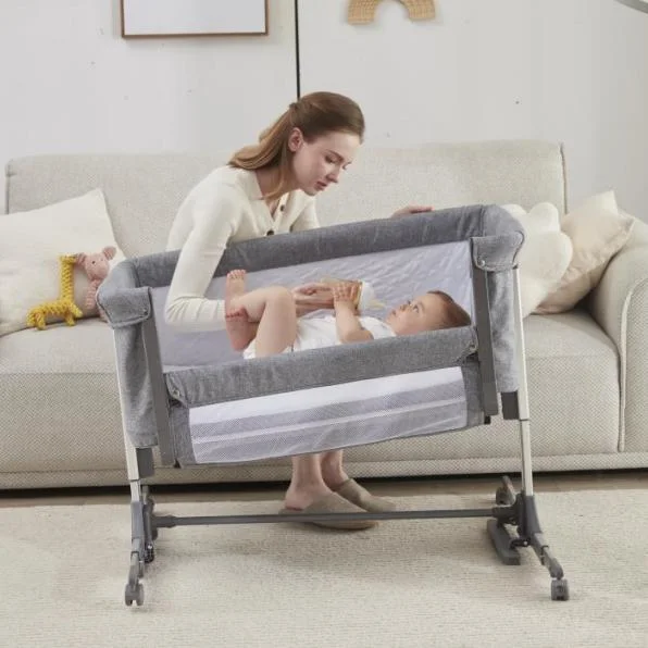 Baby Easy Folding Bedside Sleeper Crib with Storage Basket