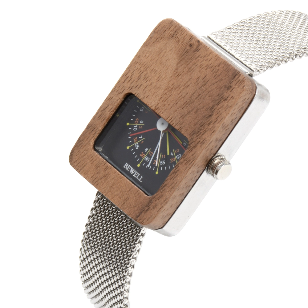 Bewell Fashion Square acero IPS&amp;Wood reloj con movimiento japonés