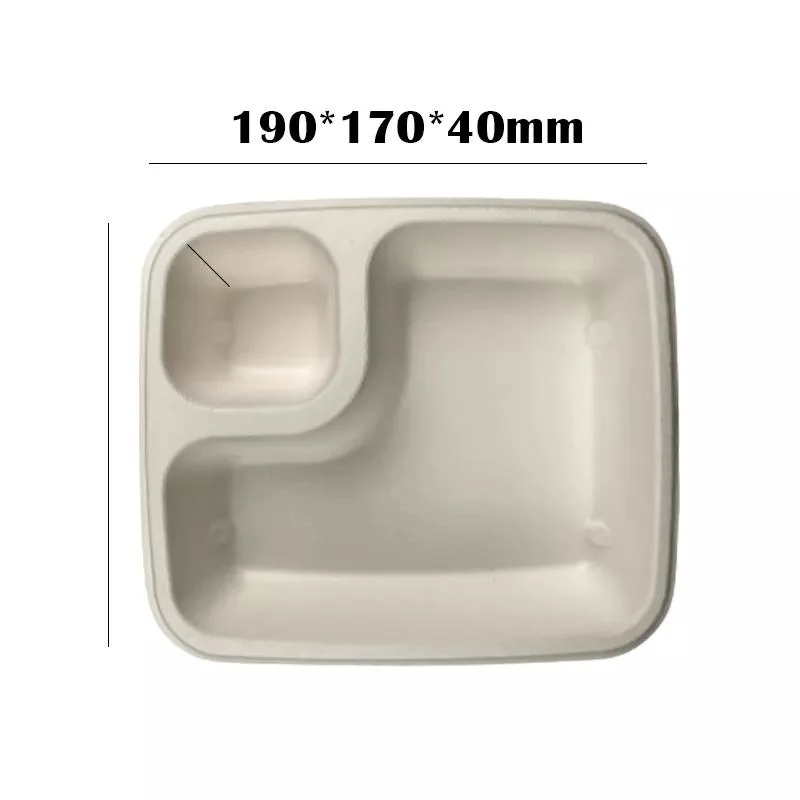 190*170*40mm Sauce Groove Snack Food Tray Disposable Bagasse Pulp Fries Fried Chicken Food Tray with Sauce Groove Salad Box