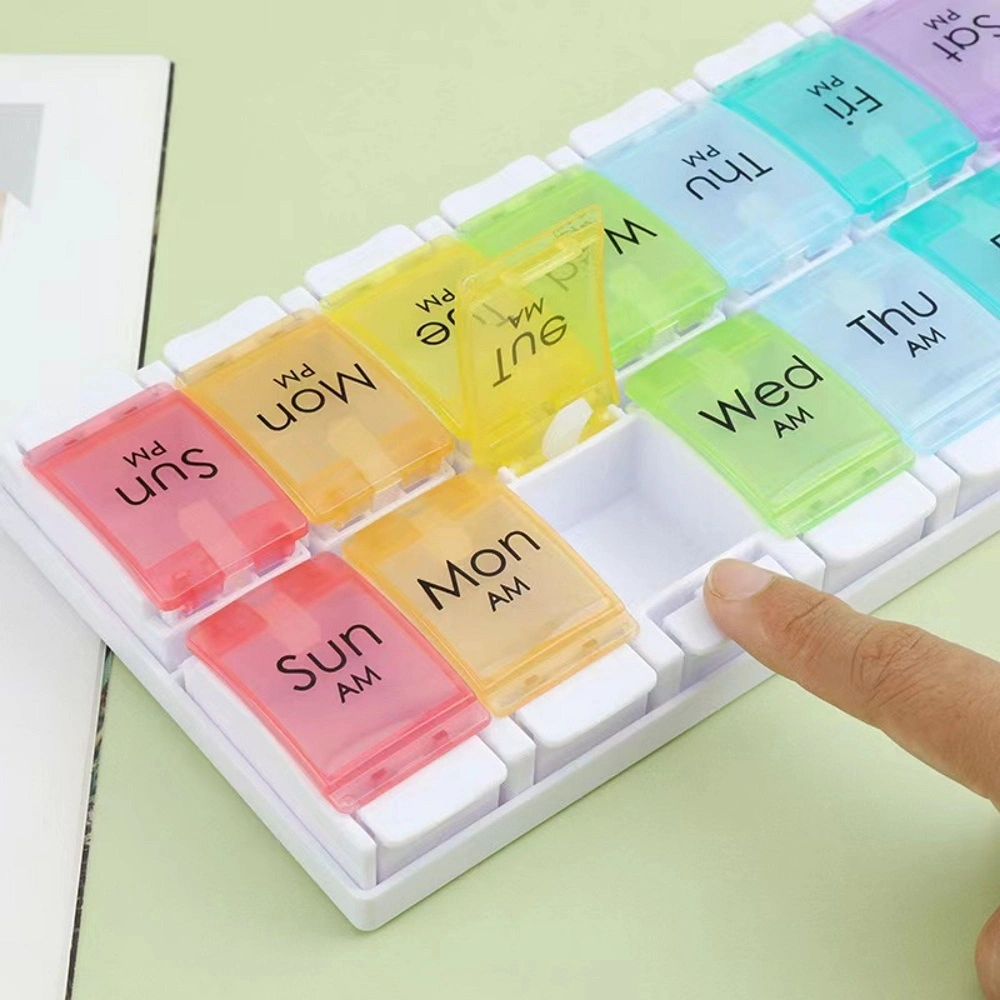 Pill Box Rainbow Medicine Organizer Seven-Day Notebook Portable Storage Box Drug Management Container Esg18514