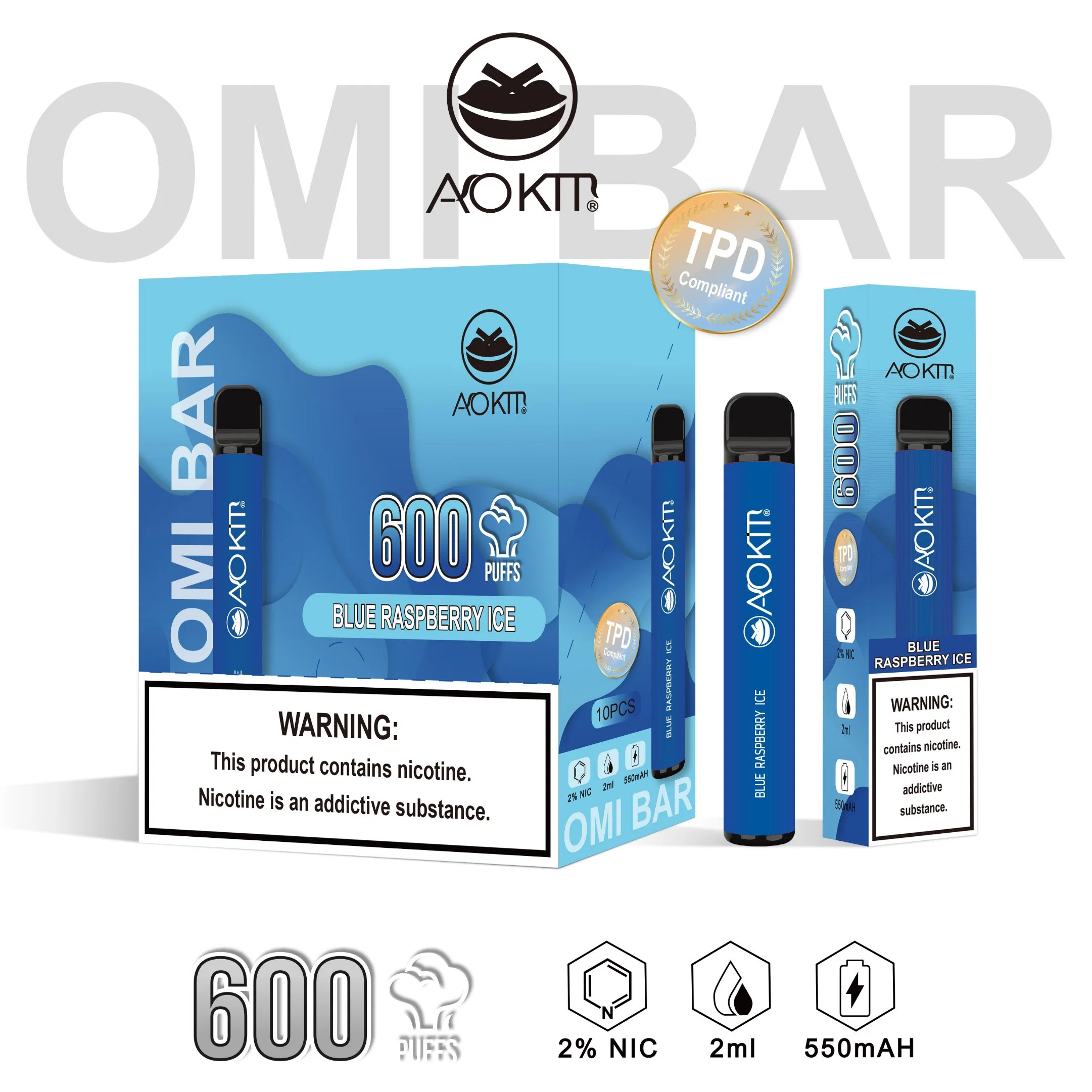 E-pipe Aokit 600 fuff cigarette électronique avec OEM/ODM d'origine DPT Pot de cartomizer jetable en gros Ecog Factory