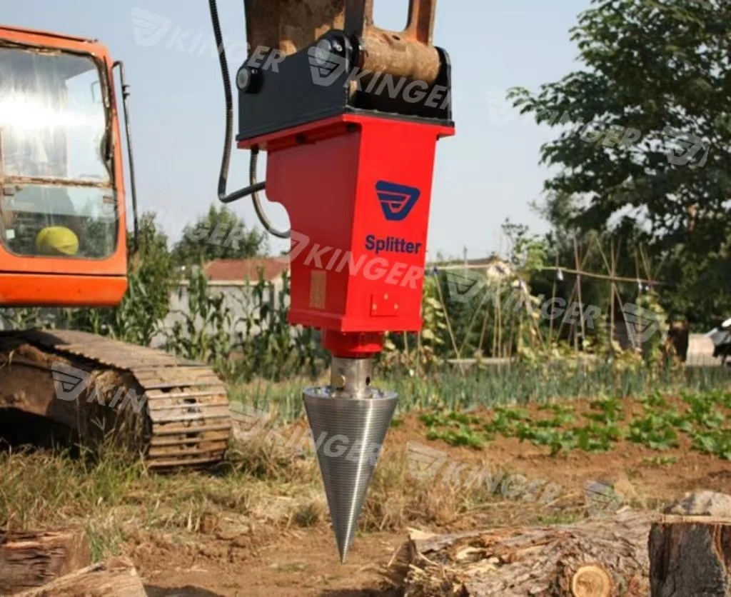 Kinger CE Certicifate Supplier High quality/High cost performance  Cone Tip Excavator Hold Log Wood Firewood Cutting Machine