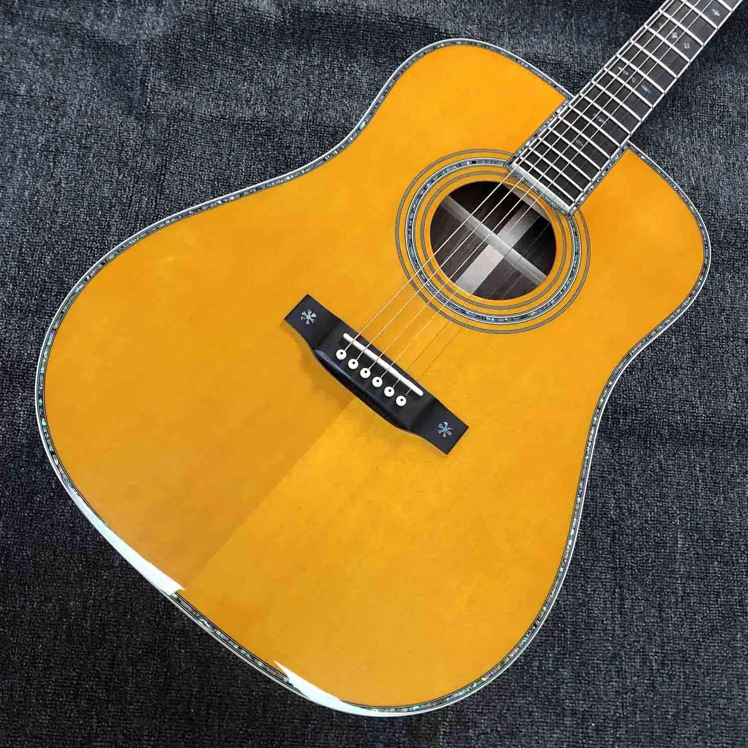 Custom Abalone Binding Signature Dreadnought 41 Inch Acoustic Guitar with Yellow Painting