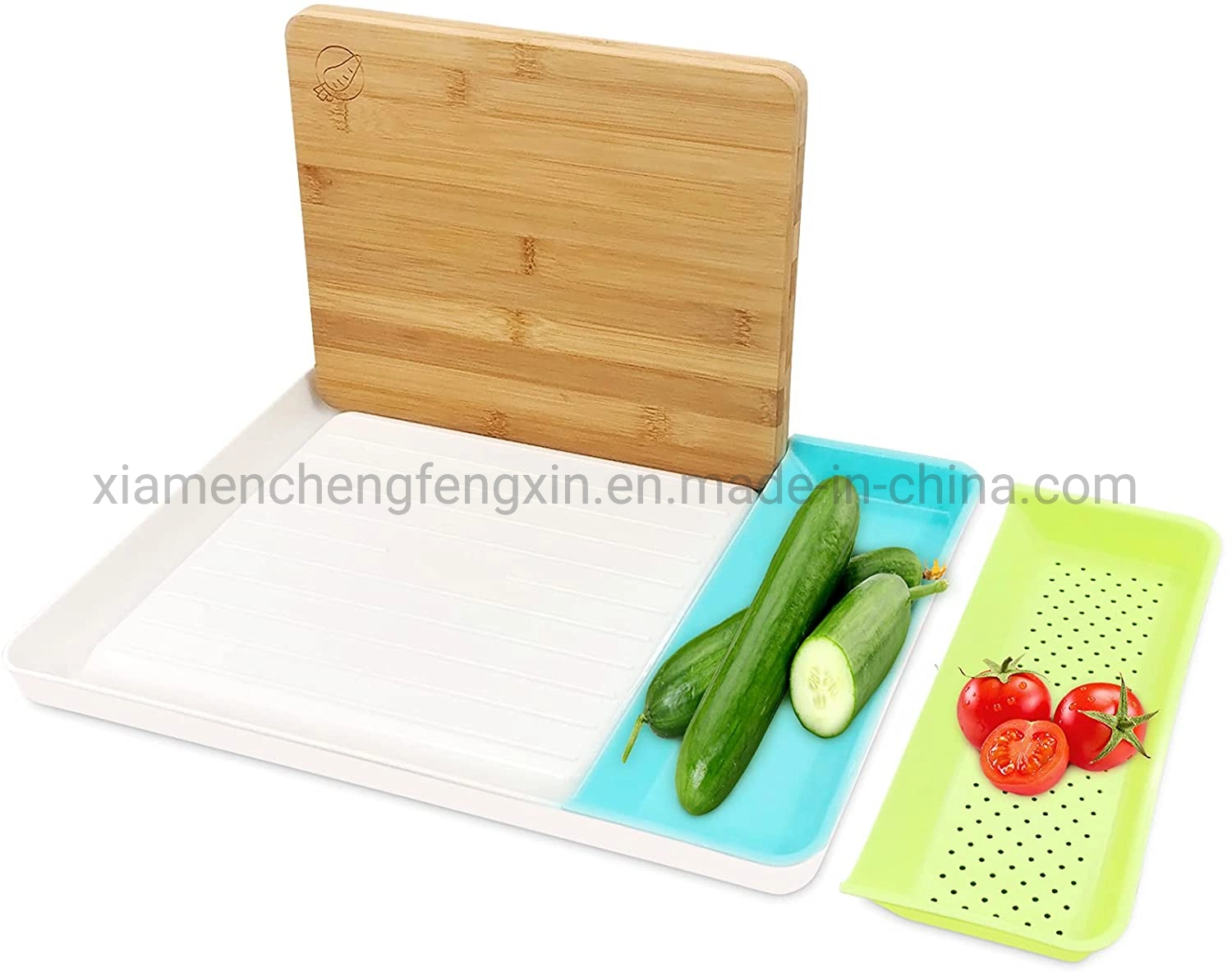 Koupa Bamboo Kitchen Schneidebrett, 4 in 1 Schneidebrett-Set, mit 2 Behältern, Multifunktions-Saftnut für Fleisch, Metzgerblock, Obstgemüseservieren