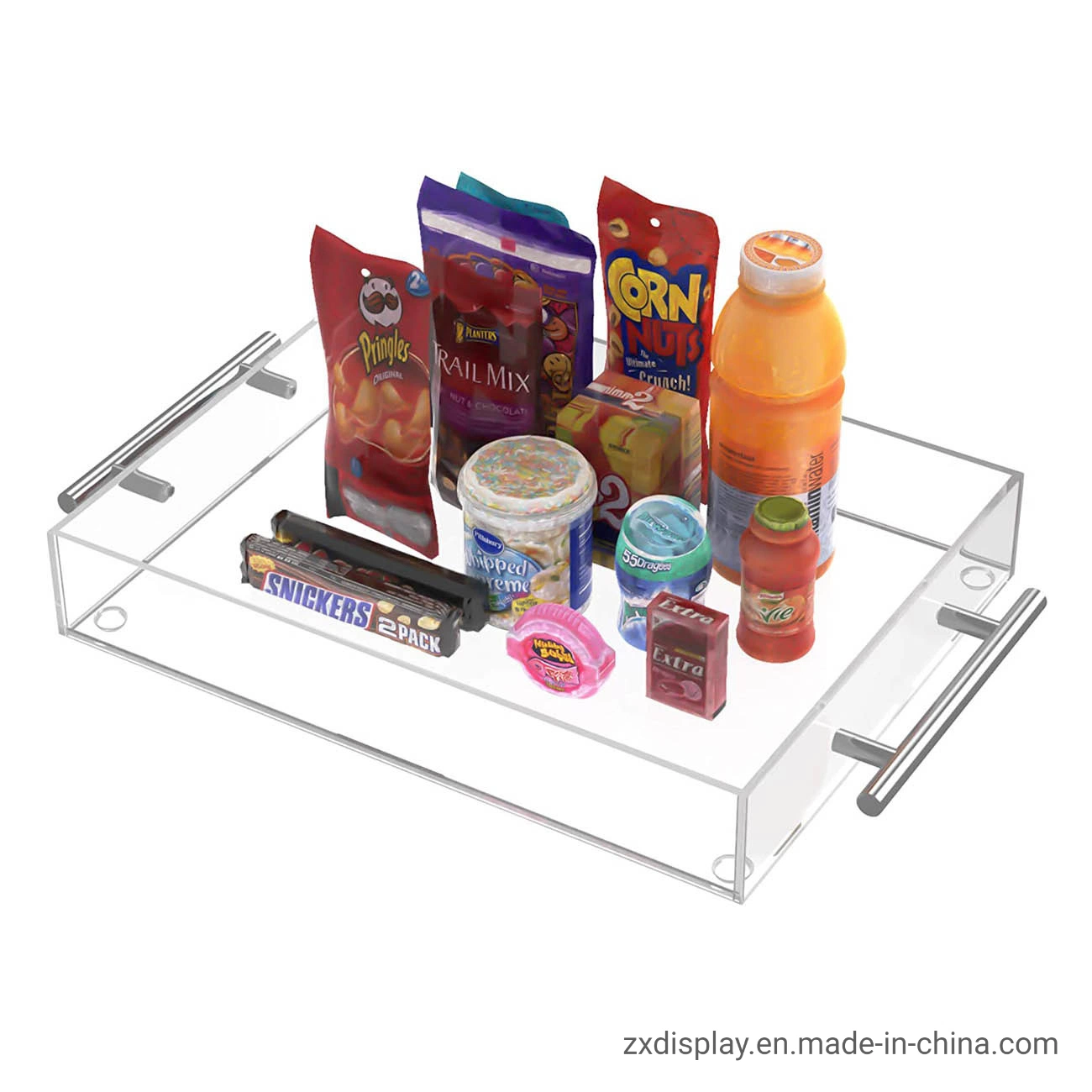 Restaurant Waterproof Clear Acrylic Serving Tray with Silver Handles