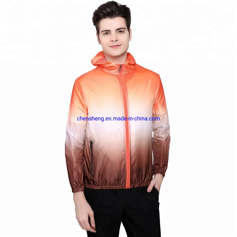 Anti-UV Quick-Dry exterior fina ropa de protección solar hombres encapuchados con degradado de color anorak chaquetas mujer