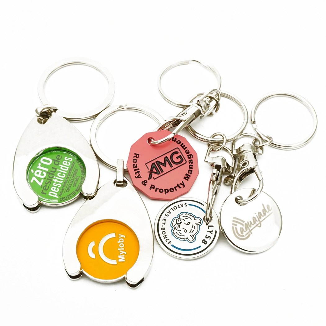 Hot Selling Custom Soft Enamel Metal Supermarket Shopping Trolley Cart Coin Keychain Set