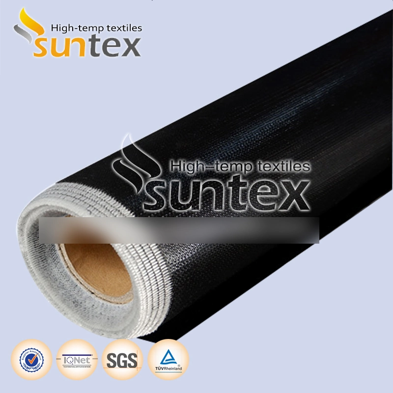 Black 0.42mm E-Glass Fire Resistance Coated Fire Blanket Waterproof Double Sided Fiberglass Insulation