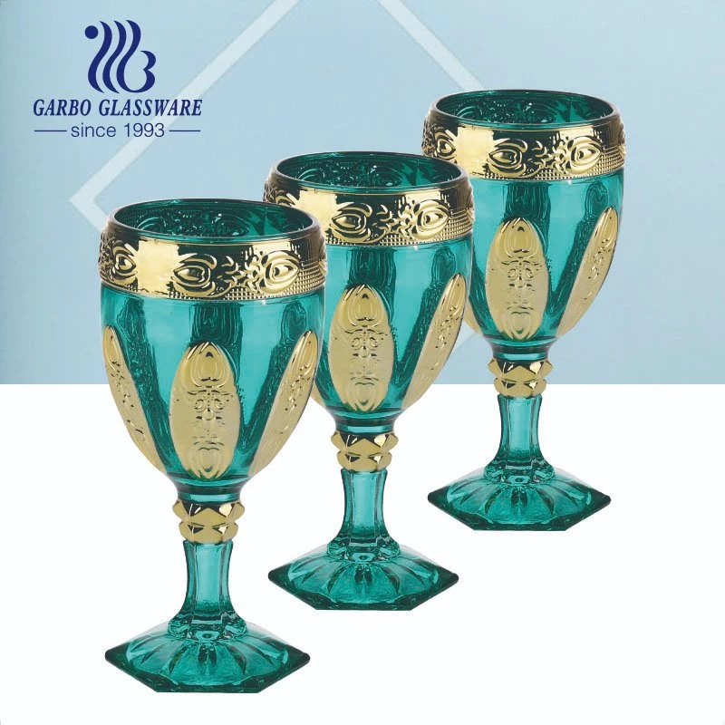 Gold 7PCS Glass Drinking Set Electroplating Glass Jug and Stemware Goblet Glassware