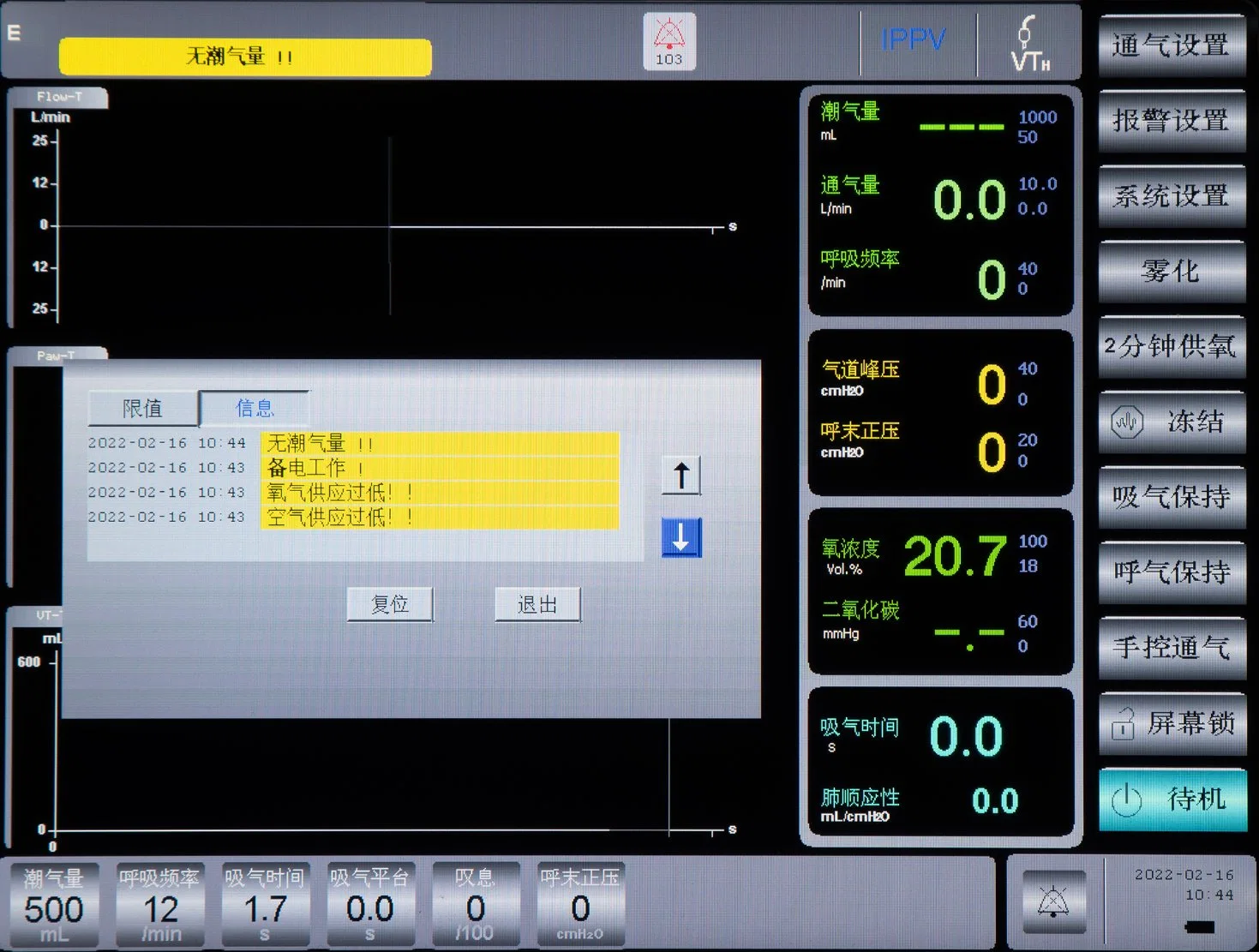 Ventilador de médicos de S1100 con 14 tipos de información de alarma visual y sonora