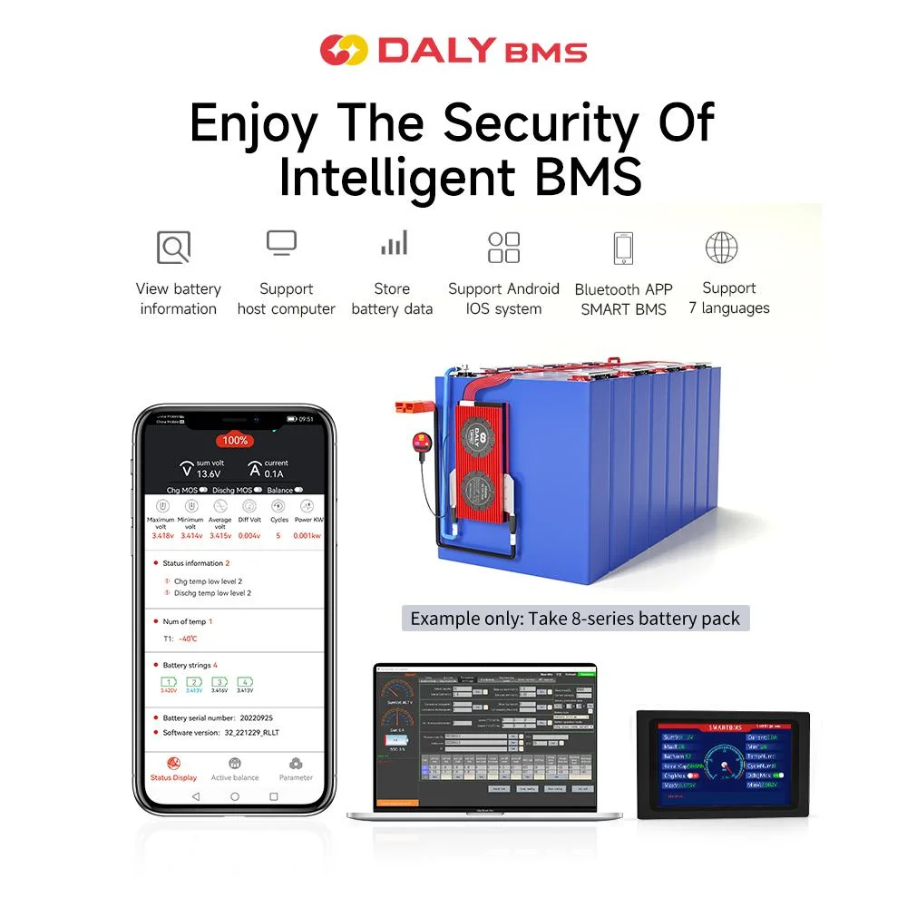 Daly 18650 3.2V Cell Smart LFP Home Storage BMS Lithium LiFePO4 Battery Pack 8s 24V 200A 250A Battery Management System