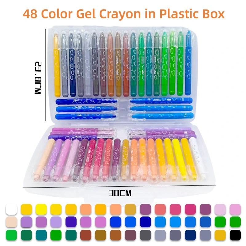 48 Colors Gel Crayons for Toddlers, Non-Toxic Twistable Crayons Set for Kids Children Coloring, Crayon-Pastel-Watercolor Effect (Plastic Box)