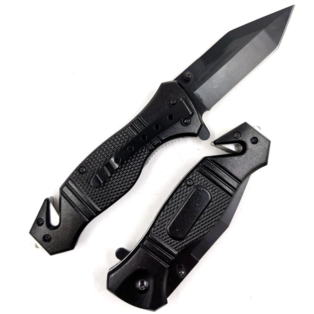 Pk-R115bk Black Blade Tanto Peste Bombeiro Piscina Camping Rescue Dobra EDC Faca de bolso