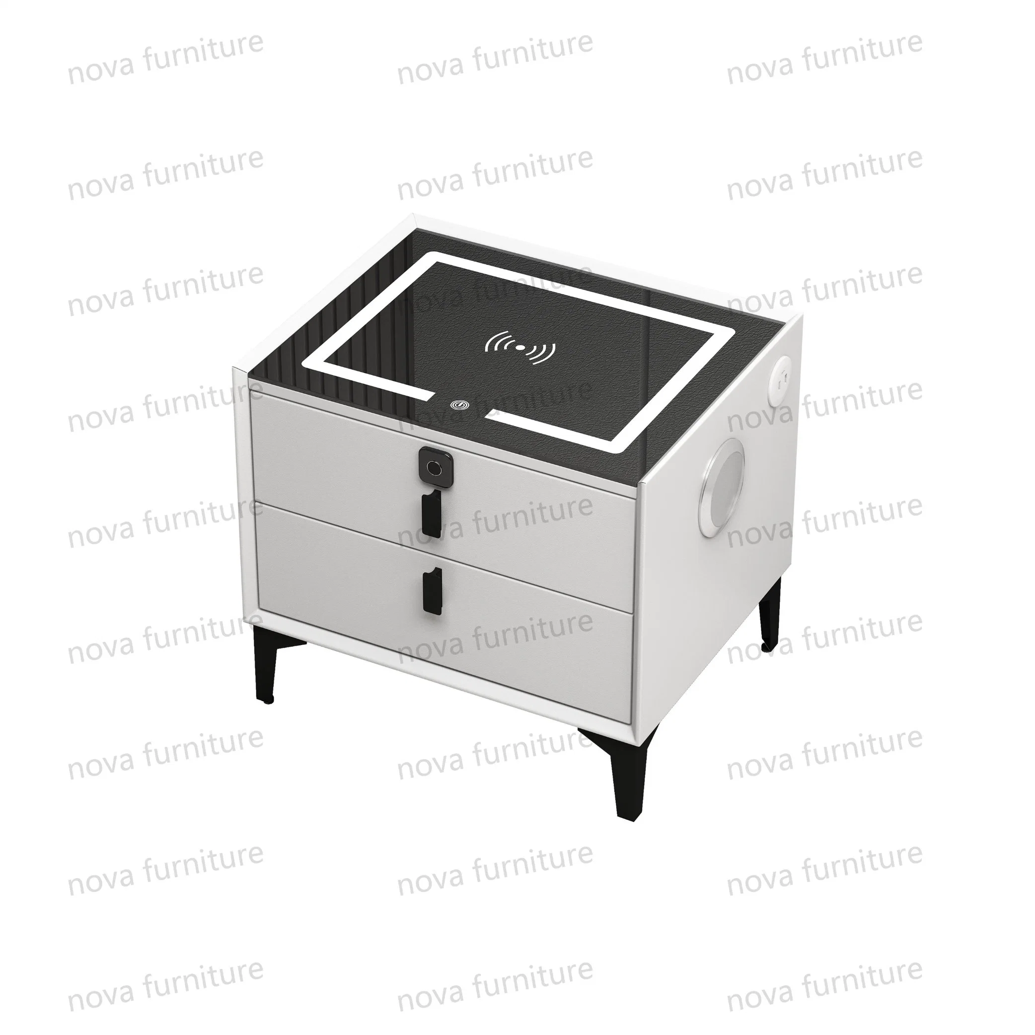 Latest Design Modern Home Bedroom Furniture Wooden Bedside Storage Cabinet LED Smart Nightstands with Wireless Charging