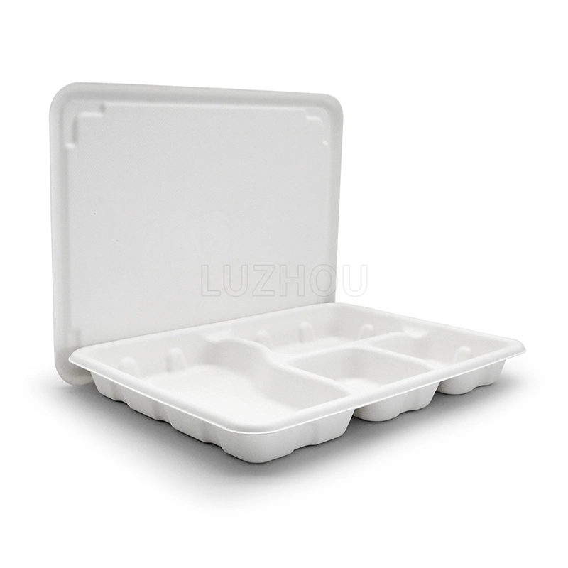 Disposable Sugarcane Molded Pulp Paper 4 Compartment Bagasse Tray Big Meal Tray Bagasse School Lunch Bagasse Tray