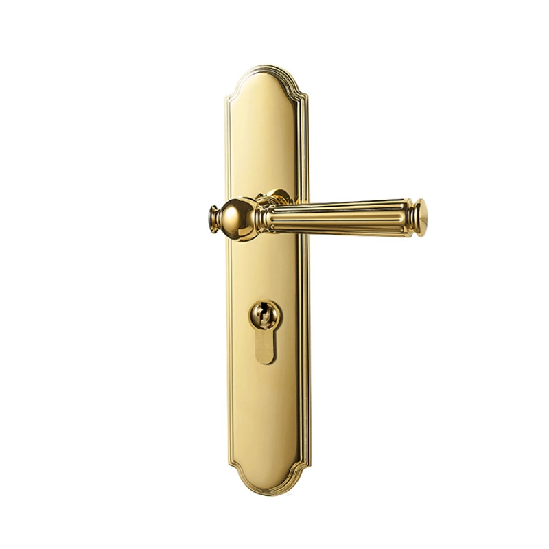 Mute All Copper Room Wooden Door Lock Gold Home Door Handle