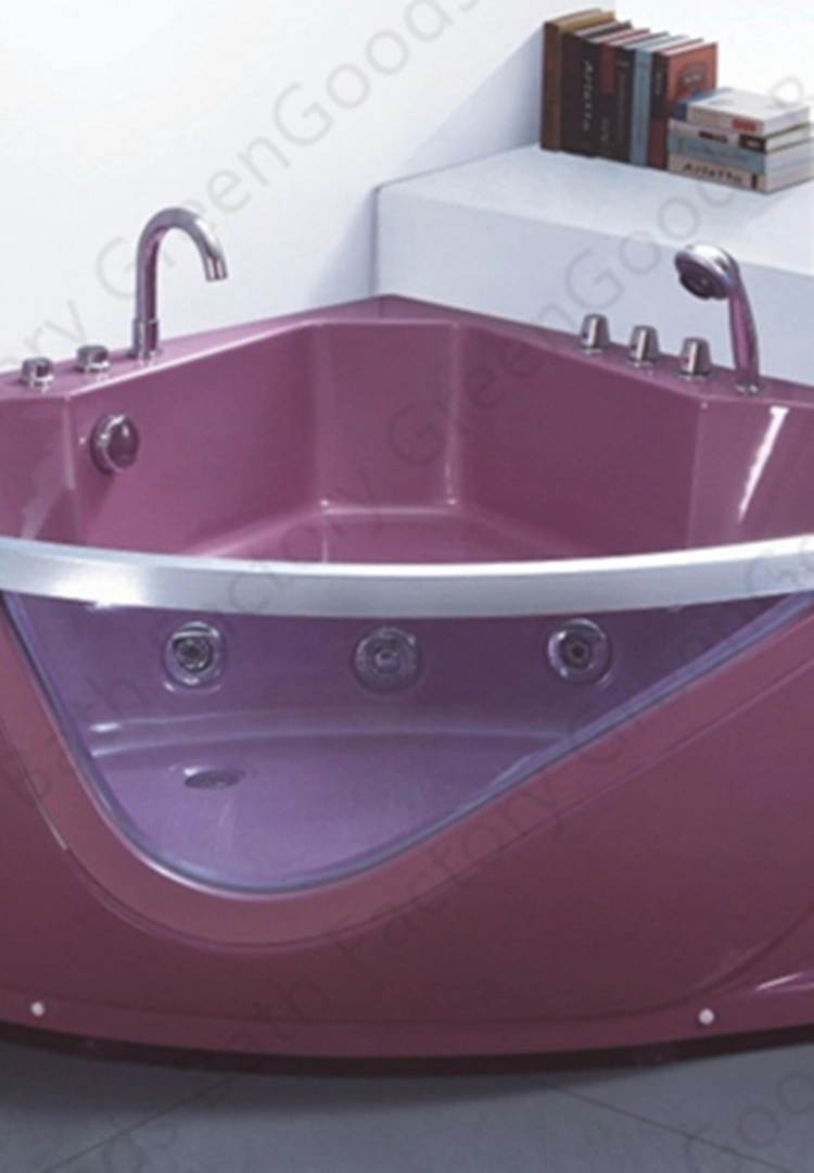 CE Factory Made Red Glass Corner Drain Deep Soaking Bathtub Cold and Hot Hydro SPA Air Massage Double Whirlpool Tub