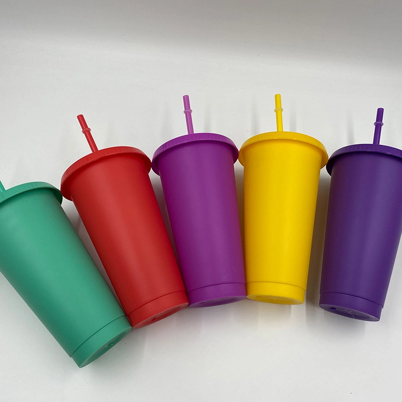 Tazas con tapa de color sólido con pajitas de beber 12oz 16oz frío tazas de plástico reutilizables de un vaso de plástico vasos de verano