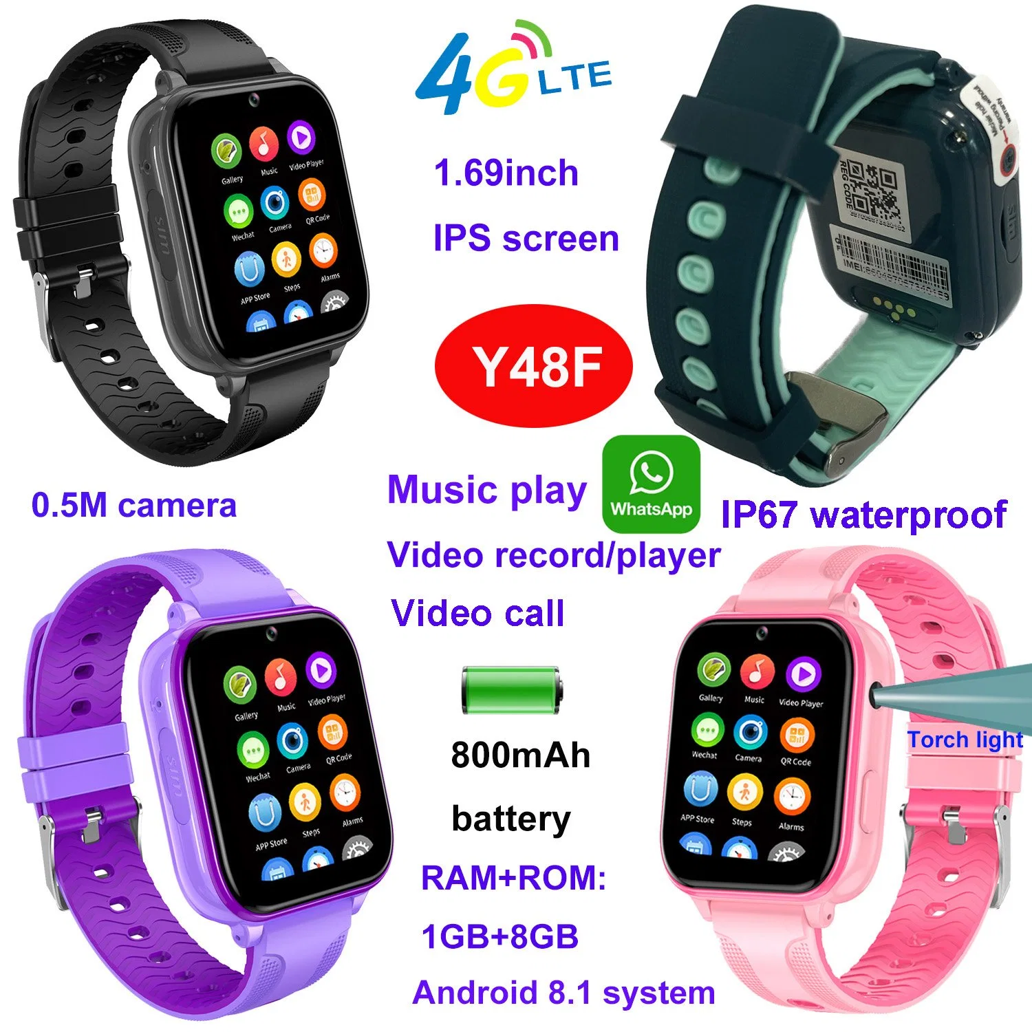 La última llamada de vídeo SOS precisa del sistema Android 8,1 de 4G Seguridad para niños Teléfono de Smart Watch GPS con batería larga Vida Y48F