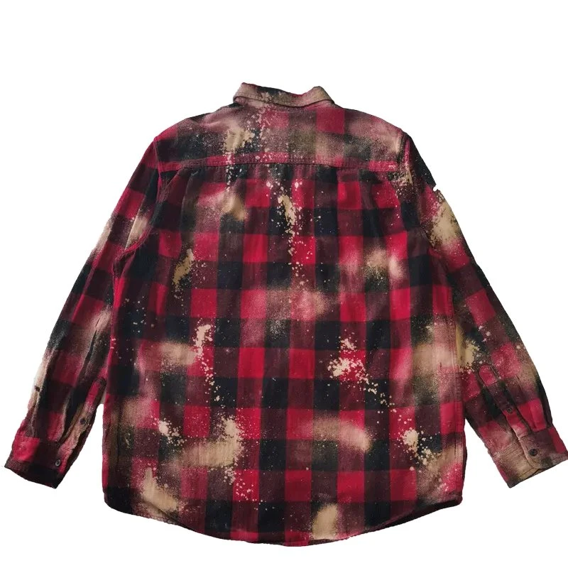 L'usure régulière de la rue élégante personnalisé monter bouton occasionnels jusqu'blanchis Mens Vêtements flanelle Plaid shirt imprimé